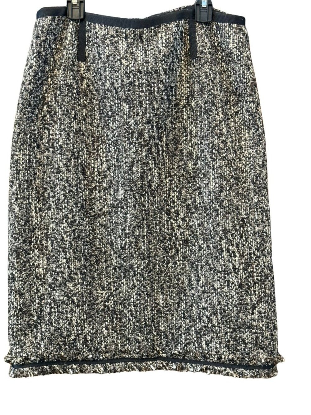 Talbots Collection Boucle Tweed Pencil Skirt 8 Wool Blend Black Cream Ribbon Tri